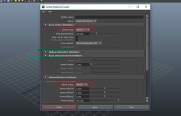 Emitter Options window