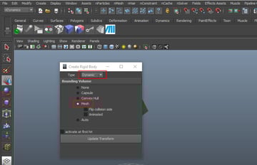 Create Rigid Body window
