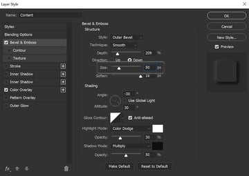 size settings example