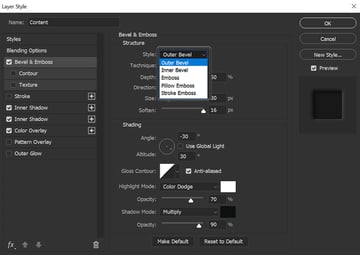 example of style settings