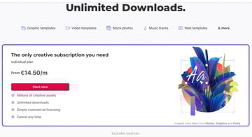 Unlimited downloads of 54+ million creative assets. From just €14.50/month.