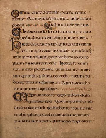 Uncial script used on a page from the Book of Kells.