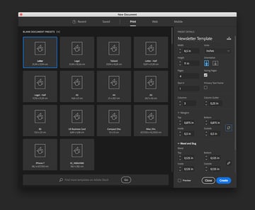create a new indesign file
