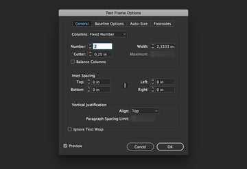 add a text box and divide into two columns