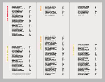 duplicate the table and section title multiple times throughout the brochure