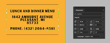 using the text tool add an address and phone number