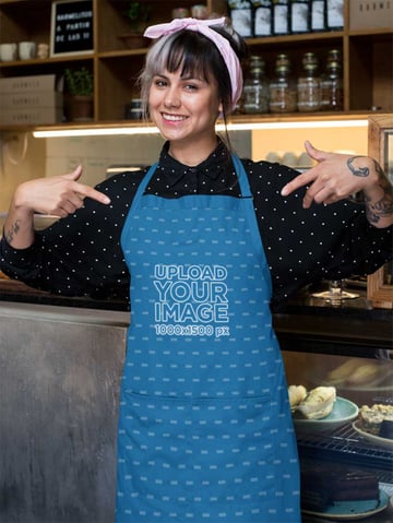 Barista Pointing at Her Sublimated Apron
