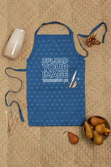 Apron Mockup Surrounded by Pottery Tools