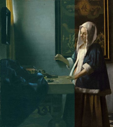 Woman Holding a Balance by Johannes Vermeer (1662-1663)