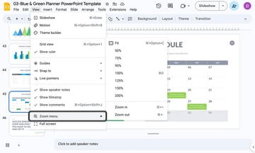 Zoom to edit Google Slides template calendar