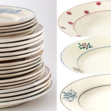 A collection of old dishes found in the attic can be photographed as a way to keep a document of drawings used by the industry