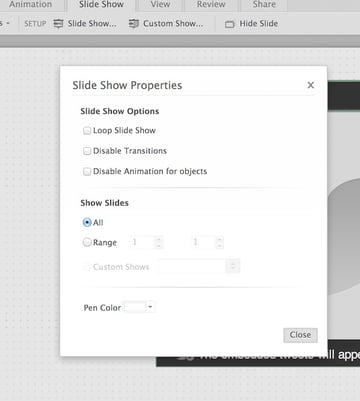 Using the Slide Show Properties window