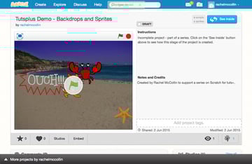 Tutsplus demo project page in Scratch