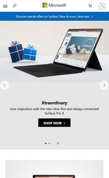 The Microsoft slider resized for mobile