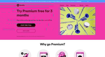 Spotify website with wide banner image