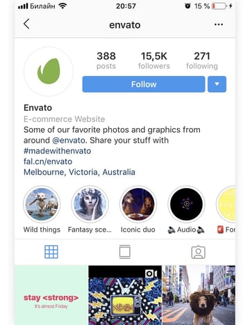 Instagram Stories Highlights example