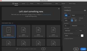 Creating new Adobe Photoshop document