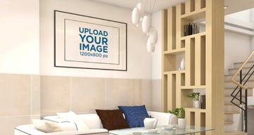 Mockup of a Decorative Art Print Frame on a Modern Living Room Wall