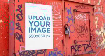 Mockup of a Poster Placed on a Graffiti Metal Box