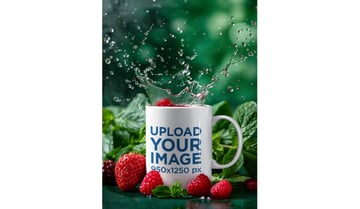 Mockup of an AI-Created Coffee Mug With Splashing Berries Tea