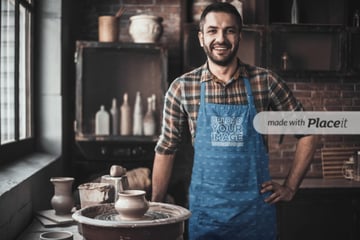Apron Mockup of a Man at a Pottery Workshop