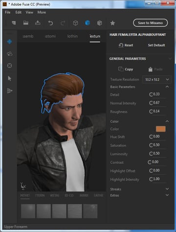 Select the hair to see the parameters for it