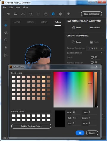 Change the hair color to black
