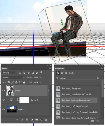 Apply the Reclined Looking Downwards pose and position the character