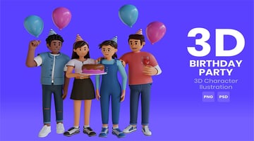 Birthday Party 3D Characters