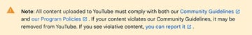 YouTube's and Google's reminder to users to stick to their Community Guidelines.