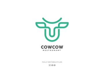 Minimal Cow Line Art Logo