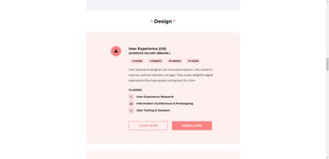 A description of the User Experience design course offered by Skillcrush includes information on the course material and earning potential of the professionals who complete it