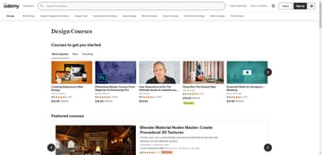 A look at the Web Design courses offered on the Udemy course website. Each course comes with a rating so it’s easier to choose great content