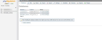 From the PHPMYADMIN screen, locate your database name and click on it to view the tables.
