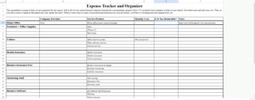 A template called Expense Tracker and Organizer. Freelancers can use this at tax time to quickly cross-check the list of deductible expenses from what’s in their tax software.