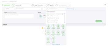 A screenshot from inside the QuickBooks Self-Employed app shows different categories that users can assign to income as well a professional expenses. Like apps, health insurance, taxes, work spaces, and more.