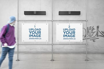 Mockup of Two Horizontal Posters in an Urban Gallery