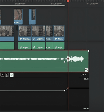 DaVinci Resolve for editing: audio keyframes.