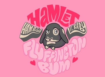 Chris Piascik drawing pets: final drawing and lettering of Hamlet the bunny.