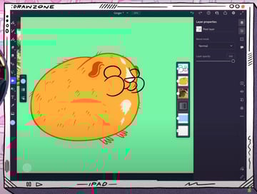 Adobe Fresco art: sketch of Ginger with color and facial expressions.