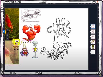 Pet drawing: cleaner sketch of Red the Shrimp.