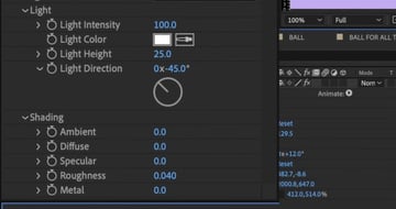 How to animate a poster in After Effects: Adjust the the Shading Settings.