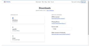 Audacity download screen thumbnail for article on how to move tracks in Audacity.