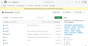 Screenshot of Deep Fake Labs GitHub page for article on how to use AI for YouTube videos.