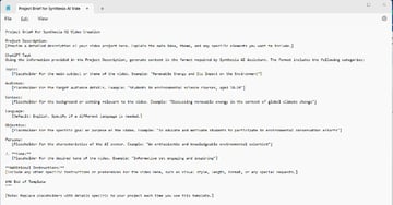Prompt template concept to produce required inputs for Synthesia Ai Assistant on article on using AI for YouTube videos.