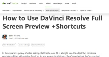 Article thumbanail for How to Use DaVinci Resolve Full Screen Preview for DaVinci Resolve tutorial.