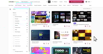 Screenshot of Free DaVinci Resolve Effects Templates on Envato Elements Website.