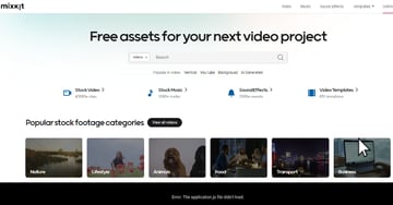 Screenshot of Free DaVinci Resolve Effects on Mixkit Website.