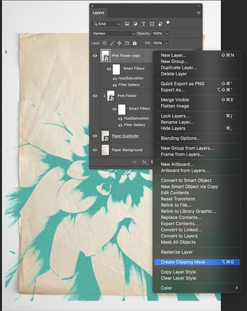 duplicate the botanical image and create a clipping mask