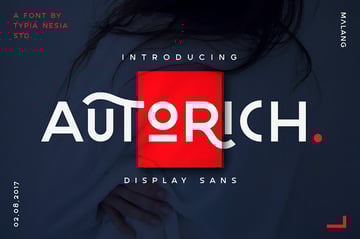 Autorich display sans font with geometric Bauhaus-inspired design